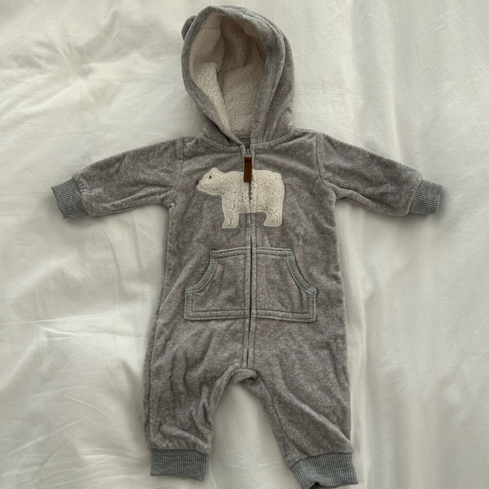 Carter’s fleece/sherpa bear onesie 3M